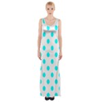 Polka Dots - Aqua Cyan on White Maxi Thigh Split Dress