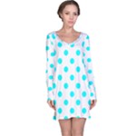 Polka Dots - Aqua Cyan on White Long Sleeve Nightdress