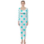 Polka Dots - Aqua Cyan on White Long Sleeve Catsuit