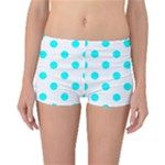 Polka Dots - Aqua Cyan on White Reversible Boyleg Bikini Bottoms