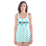 Polka Dots - Aqua Cyan on White Skater Dress Swimsuit