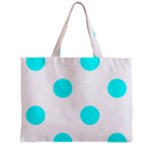 Polka Dots - Aqua Cyan on White Zipper Mini Tote Bag