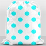 Polka Dots - Aqua Cyan on White Drawstring Bag (Large)