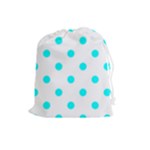 Polka Dots - Aqua Cyan on White Drawstring Pouch (L)