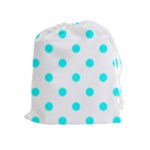 Polka Dots - Aqua Cyan on White Drawstring Pouch (XL)