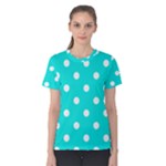 Polka Dots - White on Bright Turquoise Women s Cotton Tee