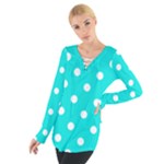 Polka Dots - White on Bright Turquoise Women s Tie Up Tee