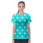 Polka Dots - White on Bright Turquoise Women s Sport Mesh Tee