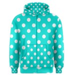 Polka Dots - White on Bright Turquoise Men s Zipper Hoodie