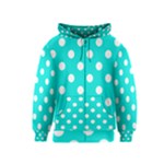 Polka Dots - White on Bright Turquoise Kid s Zipper Hoodie