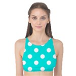 Polka Dots - White on Bright Turquoise Tank Bikini Top