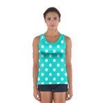 Polka Dots - White on Bright Turquoise Women s Sport Tank Top
