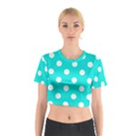 Polka Dots - White on Bright Turquoise Cotton Crop Top