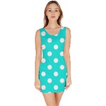 Polka Dots - White on Bright Turquoise Bodycon Dress