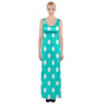 Polka Dots - White on Bright Turquoise Maxi Thigh Split Dress