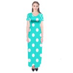 Polka Dots - White on Bright Turquoise Short Sleeve Maxi Dress