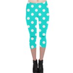 Polka Dots - White on Bright Turquoise Capri Leggings