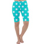 Polka Dots - White on Bright Turquoise Cropped Leggings