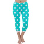 Polka Dots - White on Bright Turquoise Capri Winter Leggings