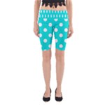 Polka Dots - White on Bright Turquoise Yoga Cropped Leggings