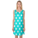 Polka Dots - White on Bright Turquoise Sleeveless Satin Nightdress