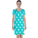 Polka Dots - White on Bright Turquoise Short Sleeve Nightdress
