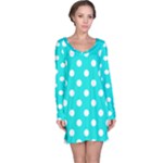Polka Dots - White on Bright Turquoise Long Sleeve Nightdress