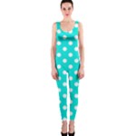 Polka Dots - White on Bright Turquoise OnePiece Catsuit