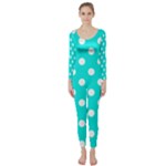 Polka Dots - White on Bright Turquoise Long Sleeve Catsuit