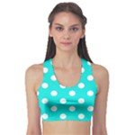 Polka Dots - White on Bright Turquoise Women s Sports Bra