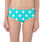 Polka Dots - White on Bright Turquoise Mid-Waist Bikini Bottoms
