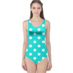 Polka Dots - White on Bright Turquoise One Piece Swimsuit