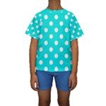 Polka Dots - White on Bright Turquoise Kid s Short Sleeve Swimwear