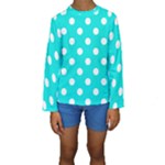 Polka Dots - White on Bright Turquoise Kid s Long Sleeve Swimwear