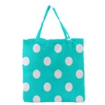 Polka Dots - White on Bright Turquoise Grocery Tote Bag