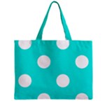 Polka Dots - White on Bright Turquoise Zipper Mini Tote Bag