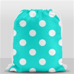 Polka Dots - White on Bright Turquoise Drawstring Bag (Small)