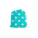 Polka Dots - White on Bright Turquoise Drawstring Pouch (S)
