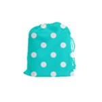 Polka Dots - White on Bright Turquoise Drawstring Pouch (M)