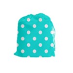 Polka Dots - White on Bright Turquoise Drawstring Pouch (L)