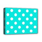 Polka Dots - White on Bright Turquoise Deluxe Canvas 16  x 12  (Stretched)