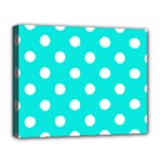 Polka Dots - White on Bright Turquoise Deluxe Canvas 20  x 16  (Stretched)