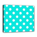 Polka Dots - White on Bright Turquoise Deluxe Canvas 24  x 20  (Stretched)