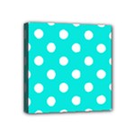 Polka Dots - White on Bright Turquoise Mini Canvas 4  x 4  (Stretched)