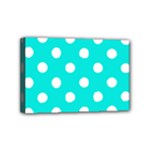 Polka Dots - White on Bright Turquoise Mini Canvas 6  x 4  (Stretched)