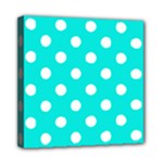 Polka Dots - White on Bright Turquoise Mini Canvas 8  x 8  (Stretched)