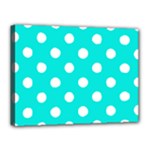 Polka Dots - White on Bright Turquoise Canvas 16  x 12  (Stretched)