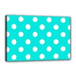 Polka Dots - White on Bright Turquoise Canvas 18  x 12  (Stretched)