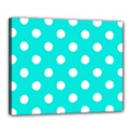 Polka Dots - White on Bright Turquoise Canvas 20  x 16  (Stretched)
