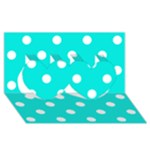 Polka Dots - White on Bright Turquoise Twin Hearts 3D Greeting Card (8x4)